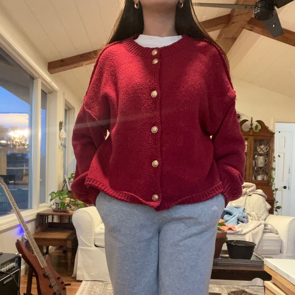 Amazon Deep Red Button-Up Cardigan - Picture 4 of 4